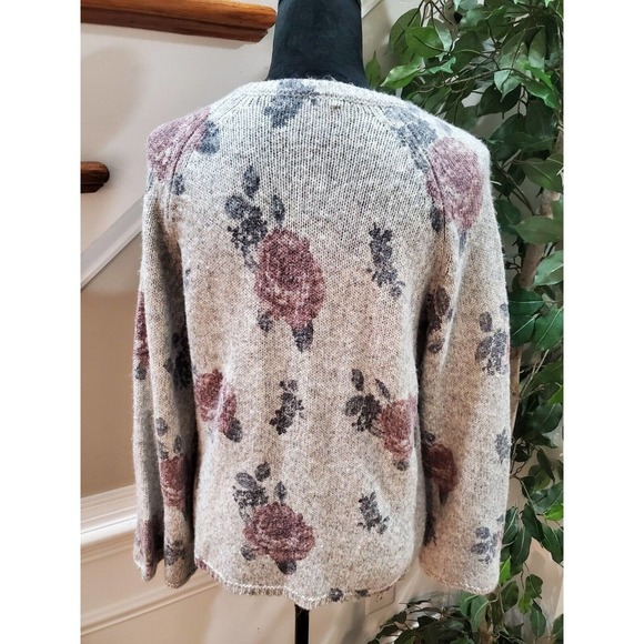 Lucky Brand Women Gray Floral Cotton Round Neck Long Sleeve Pullover Sweater M - Picture 6 of 12